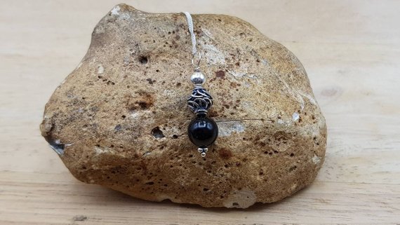 Small Spinel Pendant Necklace. August Birthstone. 22nd Anniversary Gemstone. Reiki Jewelry Uk. Black Bali Silver Necklaces For Women