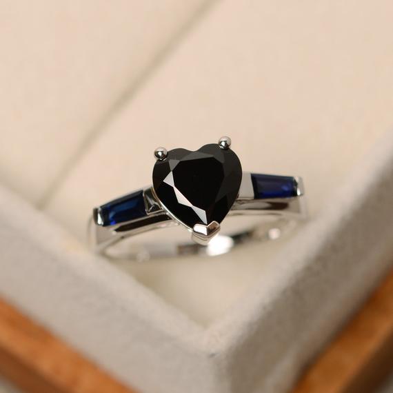 Black Spinel Ring, Black Ring, Heart Cut Ring, Spinel