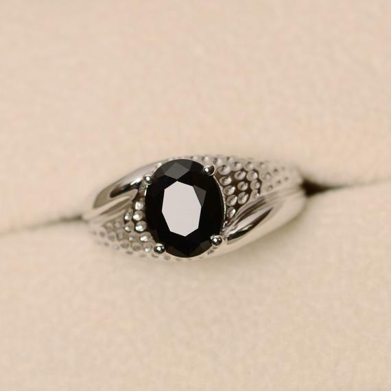 Black Spinel Ring, Solitaire Ring, Oval Cut Ring, Black Ring