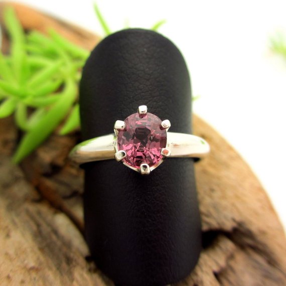 Spinel  Ring In Sterling Silver, Light Blackberry Pink Gemstone