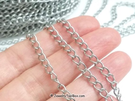 Stainless Steel Chain, Bulk Extender Twist Chain, Charm Bracelet Chain, Open Link, 3.5x5.5x0.75mm, Lot Size 4 To 20 Feet, #1950