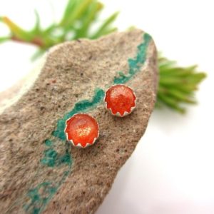 Sunstone Cabochon Studs | 14k Gold Stud Earrings or Sterling Silver Sunstone Studs | 6mm Low Profile Serrated or Crown Earrings | Natural genuine Sunstone earrings. Buy crystal jewelry, handmade handcrafted artisan jewelry for women.  Unique handmade gift ideas. #jewelry #beadedearrings #beadedjewelry #gift #shopping #handmadejewelry #fashion #style #product #earrings #affiliate #ad