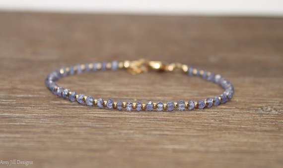 Tanzanite Bracelet, Gold Filled Beads, Tanzanite Jewelry, Minimalist, Layering, Gemstone Jewelry