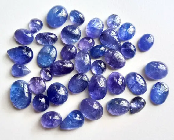 8-15mm Tanzanite Plain Cabochons, Natural Tanzanite Mix Shape Flat Back Cabochons, Loose Tanzanite Gems For Jewelry (3pcs To 5pcs Options)