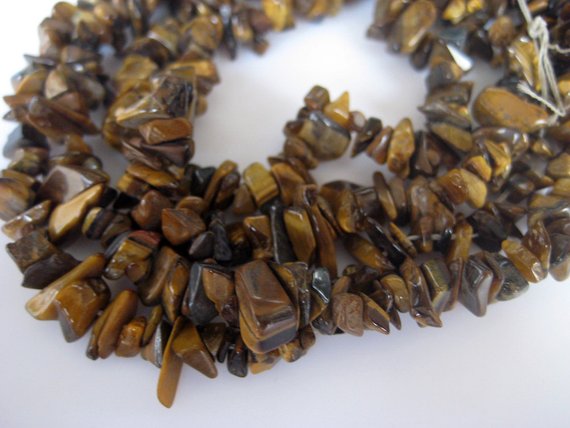5mm To 7mm Tigers Eye Chips, Raw Tigers Eye Beads, Natural Tigers Eye Chips, Tigers Eye For Necklace, 32 Inch (1strand To 5strand Options)