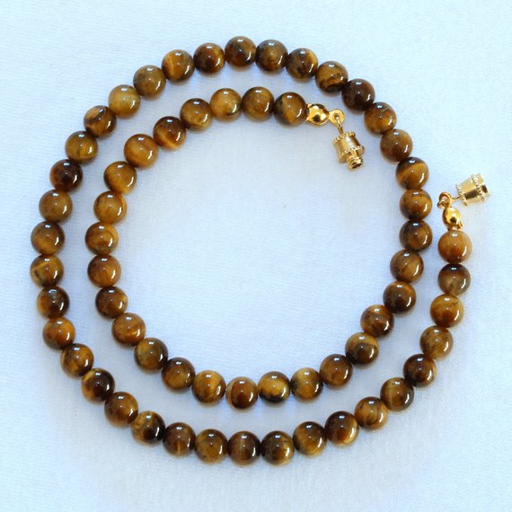 Tiger Eye Necklace. 4mm 16"  Brown Tiger Eye / Tiger's Eye Stone. Therapeutic. Mapenzigems