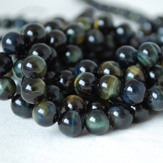 Blue Tiger Eye Round Beads - 4mm, 6mm, 8mm, 10mm Sizes - 15" Strand - Natural Semi-precious Gemstone