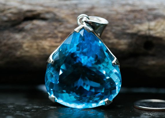 Blue Topaz Pendant - Swiss Blue Topaz & Sterling Silver Pendant - Stunning Blue Topaz - December Birthstone - Blue Gemstone Jewelry- Blue