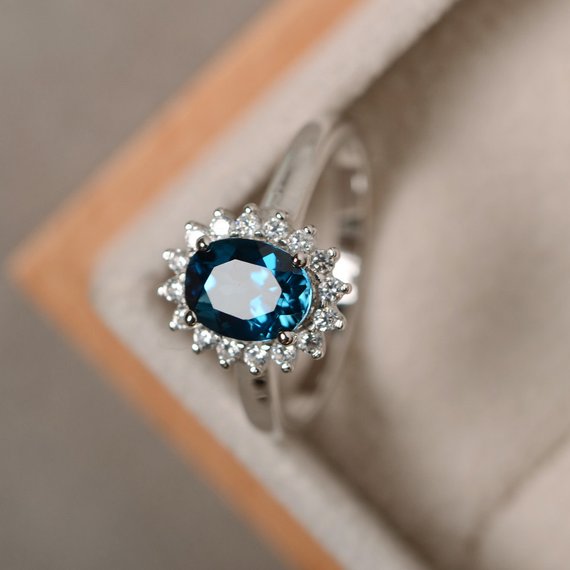 London Blue Topaz Ring, Sterling Silver, Blue Gemstone, Promise Ring, Engagement Ring, Oval Cut Ring