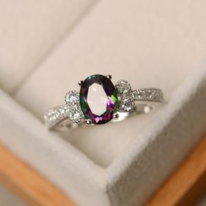 Shop Topaz Rings! Mystic topaz ring, oval cut, sterling silver, rainbow topaz | Natural genuine Topaz rings, simple unique handcrafted gemstone rings. #rings #jewelry #shopping #gift #handmade #fashion #style #affiliate #ad