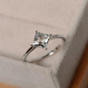 White topaz ring, princess cut, solitaire ring, sterling silver, promise ring | Natural genuine Gemstone rings, simple unique handcrafted gemstone rings. #rings #jewelry #shopping #gift #handmade #fashion #style #affiliate #ad