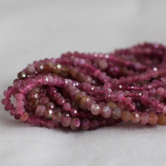 Natural Pink Tourmaline Semi-precious Gemstone Faceted Rondelle Spacer Beads - 3mm, 4mm Sizes -  15" Strand