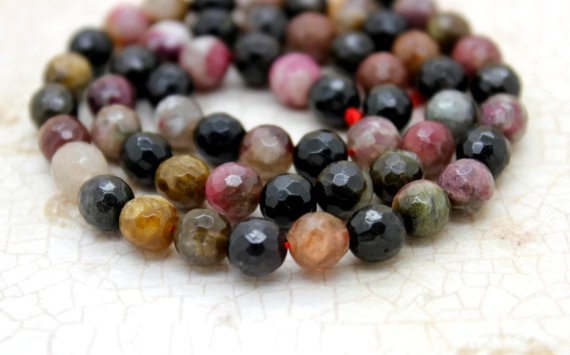 Pink Tourmaline Beads, Natural Multi-color Rainbow Watermelon Tourmaline Faceted Round Sphere Ball Loose Beads (4mm 6mm 8mm 10mm)