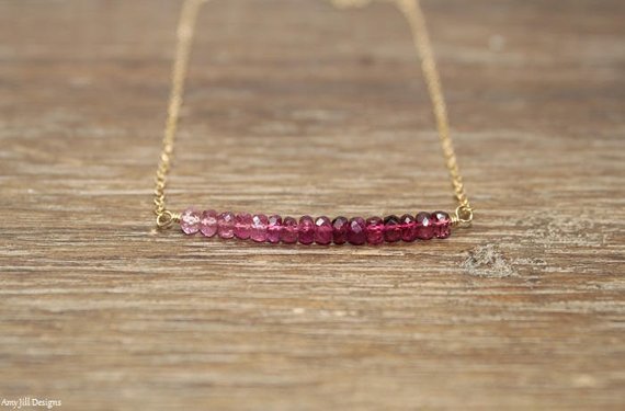 Pink Tourmaline Bar Necklace, Gold Filled, Minimal, Pink Tourmaline Jewelry, Ombre Necklace, Gemstone Jewelry, October Birthstone