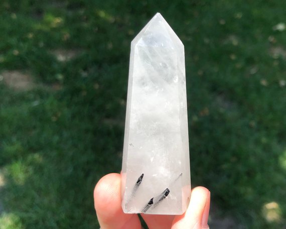 2.9" Tourmalinated Quartz Tower, Black Tourmaline In Quartz Point, Self Standing, Crystal Towers, Home Decor, For Grounding, Protection #3