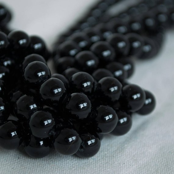Natural Black Tourmaline Semi-precious Gemstone Round Beads - 4mm, 6mm, 8mm, 10mm Sizes - 15" Strand