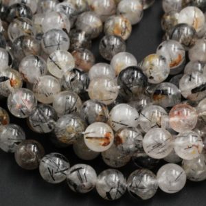 Shop Tourmaline Round Beads! Natural Black Tourmaline Rutilated Rutile Quartz Round 6mm 8mm 10mm 12mm W Rare Red Iron Golden Copper Matrix Gemstone Beads 15.5" Strand | Natural genuine round Tourmaline beads for beading and jewelry making.  #jewelry #beads #beadedjewelry #diyjewelry #jewelrymaking #beadstore #beading #affiliate #ad