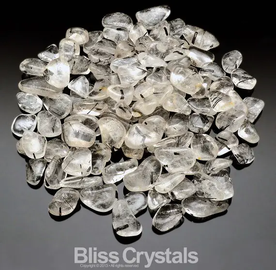 50 Carat Parcel Xs Tourmalinated Quartz Crystal Mini Tumbled Stone (10 - 11 Piece) Black Tourmaline Healing Crystal And Stone #tq04