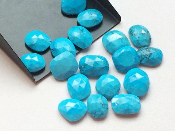 12-15mm Turquoise Rose Cut Cabochons, Loose Chinese Turquoise Faceted Flat Back Cabochons, Loose Turquoise For Jelwery 4 Pcs - Kris56