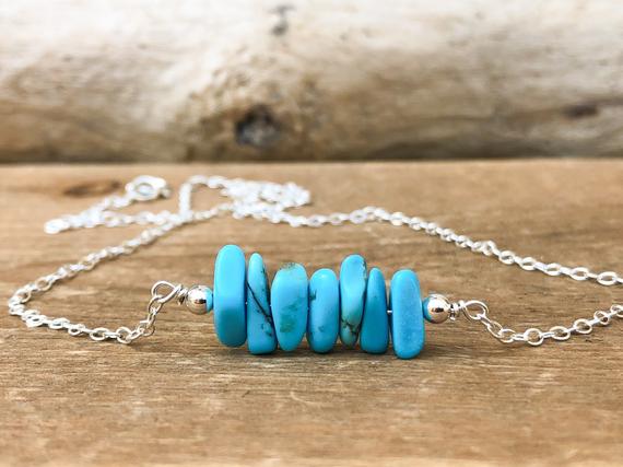 Real Turquoise Bar Necklace - Raw Stone Necklace - Turqoiuse Jewelry - December Birthstone Gift For Her - Healing Crystal Jewelry
