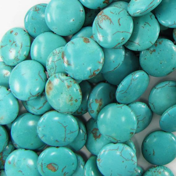 20mm Blue Turquoise Coin Gemstone Beads 16"strand S1 17886
