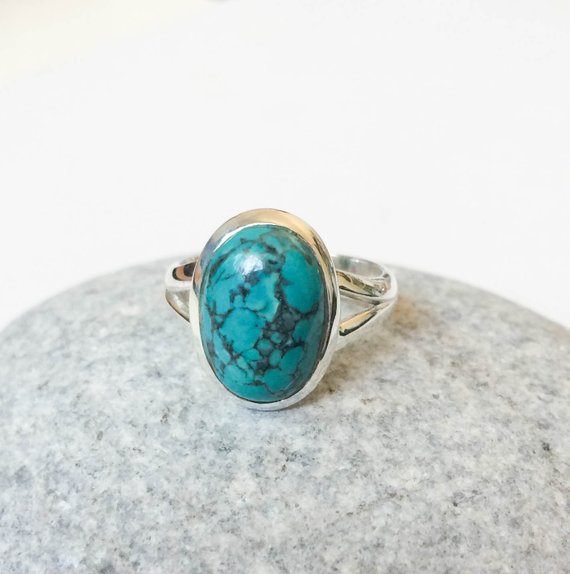 Oval Turquoise Ring, Sterling Silver Ring, Natural Turquoise Ring, Oval Shaped Turquoise Ring, Large Turquoise Ring, Turquoise Ring Size 7