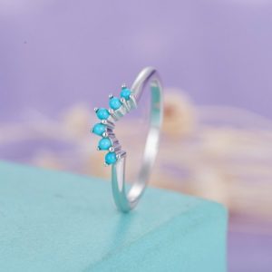 Shop Turquoise Rings! Turquoise wedding band Curved wedding band Women Simple Unique Bridal Art deco Stacking Matching Promise Birthstone Anniversary ring | Natural genuine Turquoise rings, simple unique alternative gemstone engagement rings. #rings #jewelry #bridal #wedding #jewelryaccessories #engagementrings #weddingideas #affiliate #ad