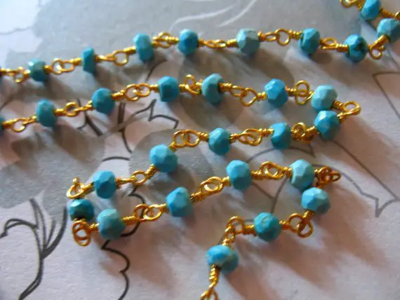 5 Feet, Turquoise Rosary Chain, Wire Wrapped Beaded Rondelle Chain, Silver Or Gold Plated, Gemstone Chain  Rc.8