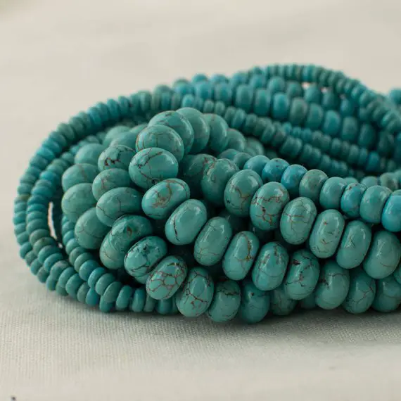 Turquoise (dyed) Semi-precious Gemstone Rondelle / Spacer Beads - 4mm, 6mm, 8mm Sizes - 15" Strand