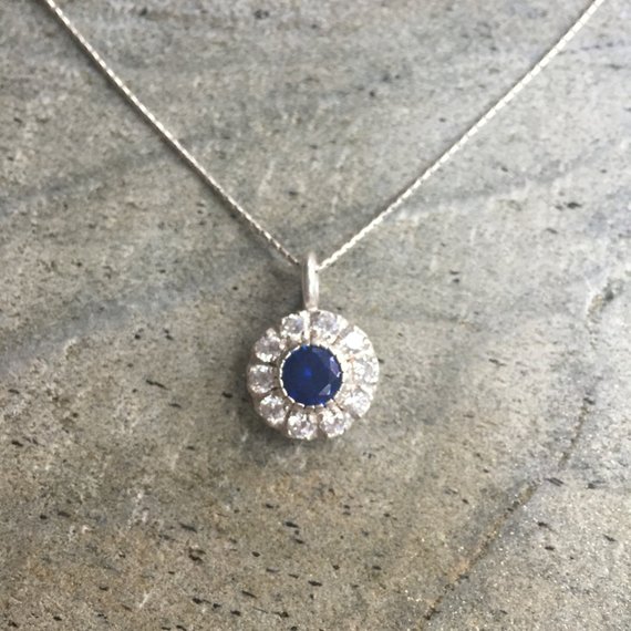 Victorian Pendant, Sapphire Pendant, Created Sapphire, Royal Blue Pendant, Victorian Design, Solid Silver Pendant, Blue Pendant, Sapphire