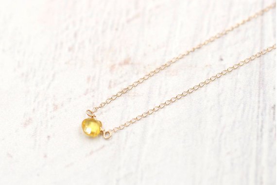 Yellow Sapphire Necklace  -14k Solid Gold Heart-shaped Sapphire -14k Gold - Dainty Necklace -september Birthstone