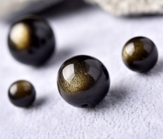 10pcs Grade Aa Natural Gold Obsidian Beads, Smooth Round (go12)
