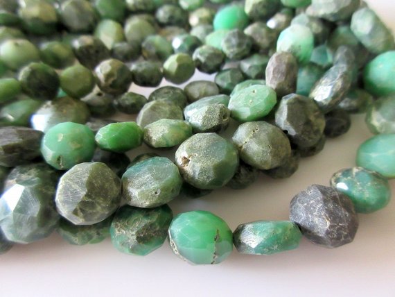 5 Strands Wholesale 9mm Chrysoprase Faceted Button Beads, Raw Looking Chrysoprase Flat Coin Rondelles, 13 Inch Strand, Gds11