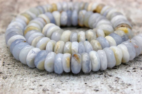 Natural Agate, Blue Lace Agate Faceted Rondelle Natural Gemstone Loose Beads (5mm X 8mm, 5mm X 10mm, 5mm X 12mm) - Pg64