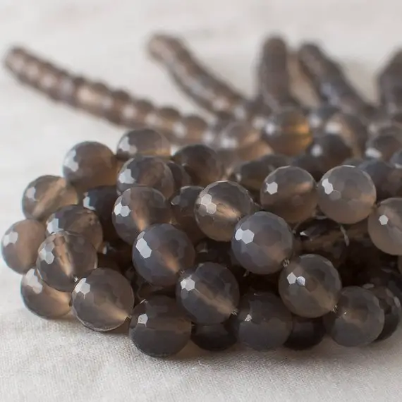 Natural Grey Agate Semi-precious Gemstone Faceted Round Beads - 4mm, 6mm, 8mm, 10mm Sizes - 15" Strand