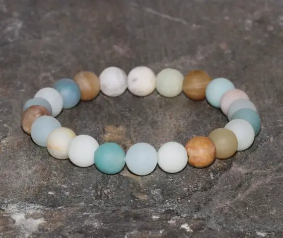 Rainbow Amazonite Beaded Bracelet Stacking Bracelet 8mm Beads Throat Chakra Healing Crystals Stress Emotionally Soothing Emf Protection