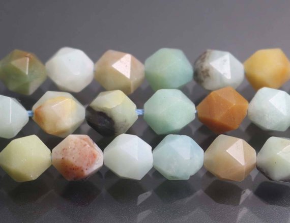 Natural Diamond Mixcolor Amazonite Faceted Nugget Beads,natural Faceted Amazonite Star Cut Beads,15 Inches One Starand
