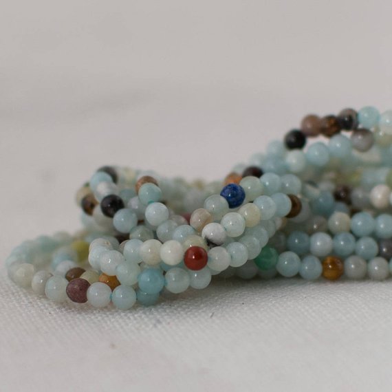 Natural Multi-colour Amazonite Semi-precious Gemstone Round Beads - 2mm - 15" Strand