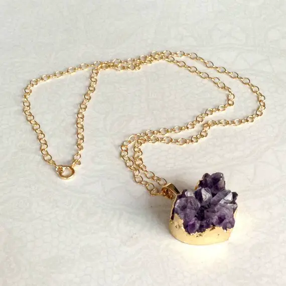 Stunning Solid Gold Amethyst Necklace, Jewelry, 14k Solid Gemstone Necklace,  Pendant Necklace,  Genuine Amethyst Necklace, Gift For Women