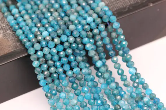 Natural Blue Apatite Faceted Round Beads 2mm 3mm 4mm 15.5" Strand
