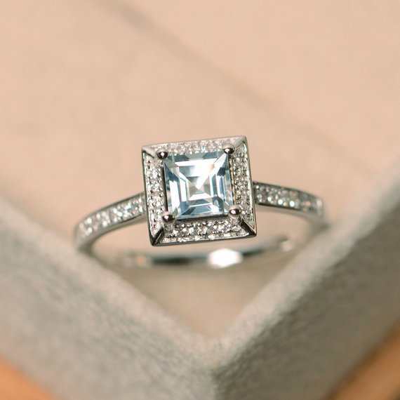Aquamarine Ring, March Birthstone Ring, Gemstone Ring Aquamarine, Engagement Ring, Sterling Silver