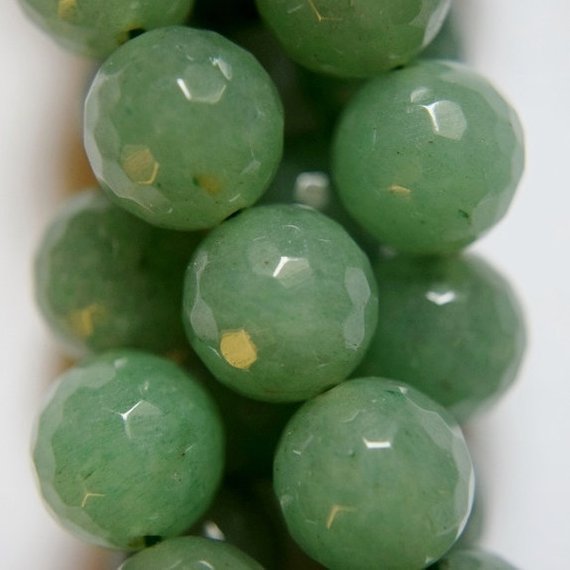 Natural Faceted Green Aventurine Beads - Round 12 Mm Gemstone Beads - Full Strand 15 1/2", 32 Beads, A Quality