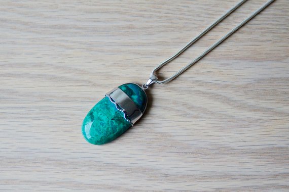 Azurite Oval Pendant // Azurite Pendant // Azurite Necklace // Azurite And Silver // Blue And Green Necklace // Sterling Silver // Azurite