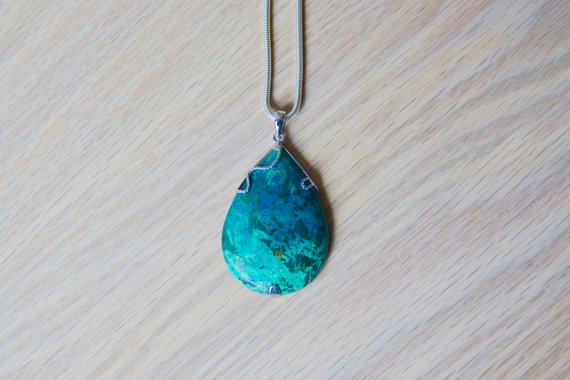 Azurite Pendant // Azurite Teardrop // Azurite Necklace // Sterling Silver // Teardrop Azurite Pendant // Real Azurite // Azurite Gemstone