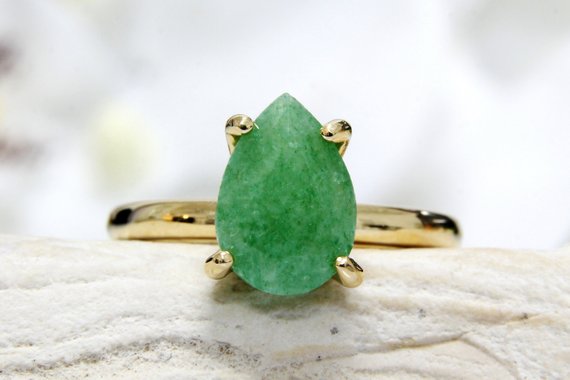 Green Aventurine Ring · Gold Green Ring · Vintage Ring · Teardrop Ring · Gold Stacking Ring · Gemstone Ring