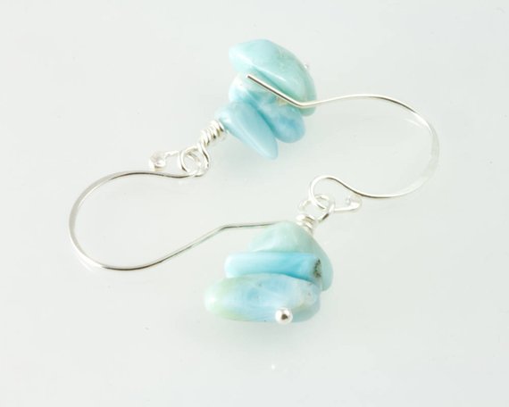 Blue Larimar Earrings , Silver And Blue ,  Genuine Gemstone Earrings , Larimar Jewelry , Blue Bead Earrings , Light Earrings  , Handmade