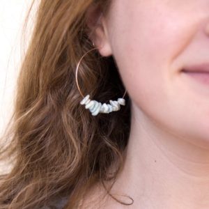 Shop Larimar Earrings! Boho Gemstone Hoops, Rose Gold Hoop Earrings, Larimar Earrings, Raw Gemstone Earrings, Festival Earrings, Beach Wedding, Bridesmaid, HP-RC | Natural genuine Larimar earrings. Buy handcrafted artisan wedding jewelry.  Unique handmade bridal jewelry gift ideas. #jewelry #beadedearrings #gift #crystaljewelry #shopping #handmadejewelry #wedding #bridal #earrings #affiliate #ad