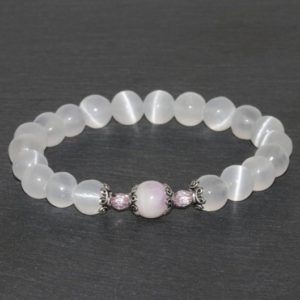 Shop Calcite Bracelets! 8mm Selenite and Kunzite Bracelet, White Selenite, Pink Kunzite, Handmade Beaded Gemstone Bracelet, Czech Crystals, White and Pink Bracelet | Natural genuine Calcite bracelets. Buy crystal jewelry, handmade handcrafted artisan jewelry for women.  Unique handmade gift ideas. #jewelry #beadedbracelets #beadedjewelry #gift #shopping #handmadejewelry #fashion #style #product #bracelets #affiliate #ad