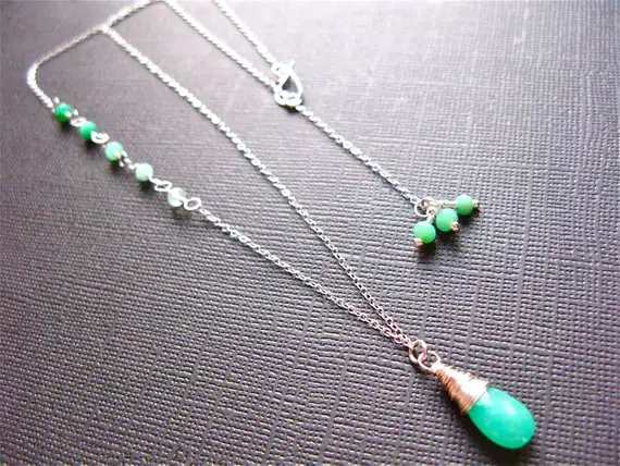 Chrysoprase Necklace In Sterling Silver, Ombre Gemstone Necklace, Simple Gemstone Necklace, Birthstone Necklace For Her, Natural Gemstone