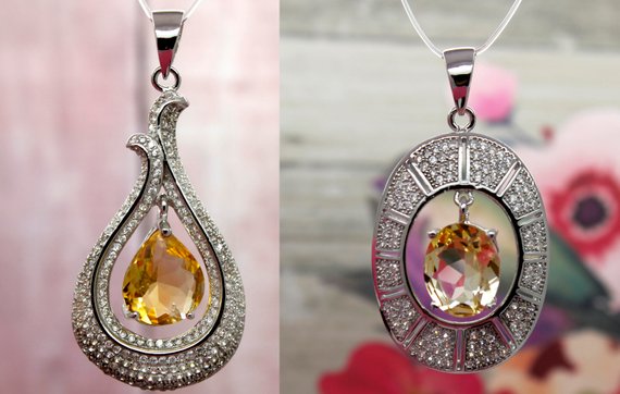 Natural Citrine Pendant, High Quality Citrine Faceted Oval/drop Gemstone Pendant With Silver Coating And Russian Diamonds For Man Woman